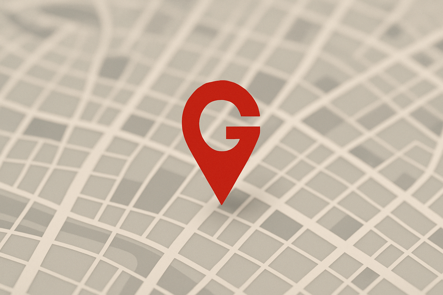 carte urbaine floute avec une epingle rouge en forme de G 